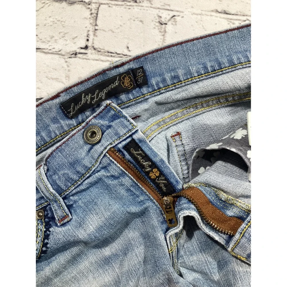 Lucky Brand Lucky Legend Embroidered Carpenter Denim Shorts Light Wash 12 31